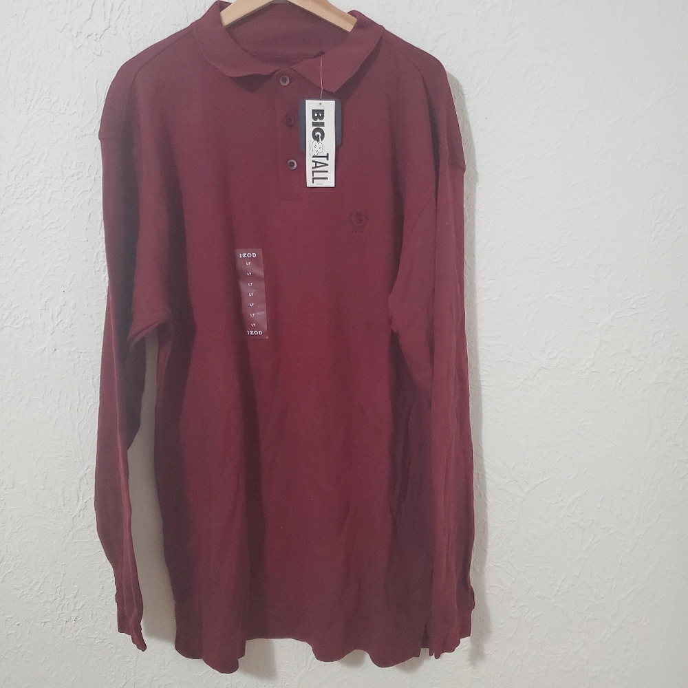 IZOD 100% Cotton Long Sleeve Men's Polo red Striped LT *New with Tags*